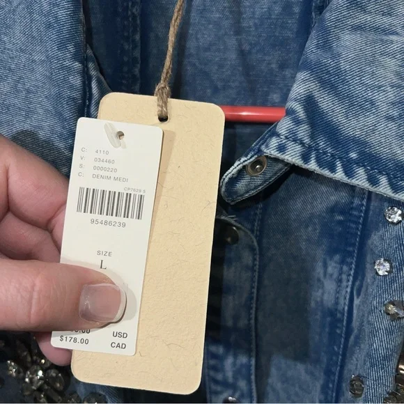 NWT Anthropologie Let Me Be Denim Rhinestone Vest Flutter Sleeve Embellished Top - Picture 3 of 5